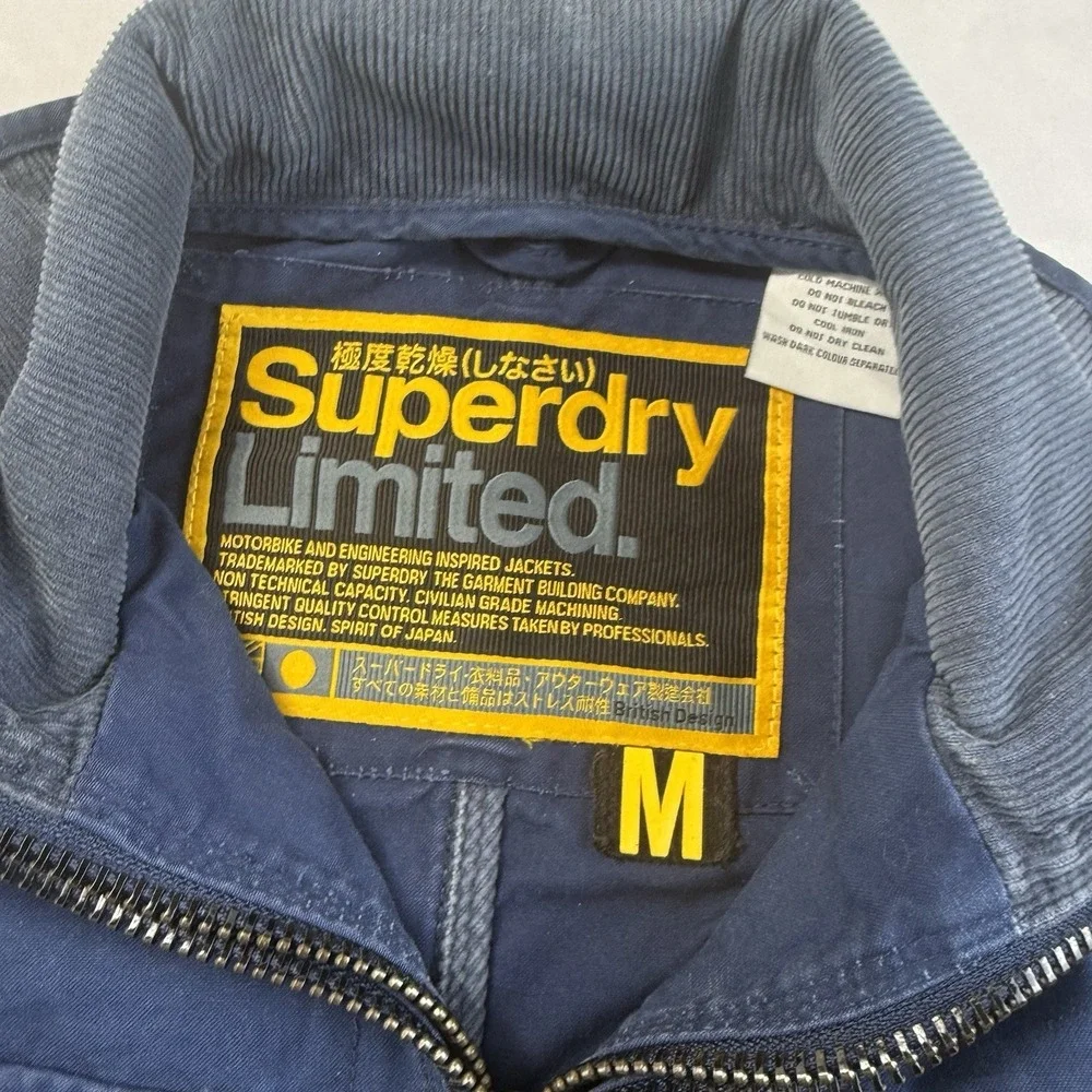 Superdry Limited Moto Field Jacket Mens M Blue Military Utility Full Zip Cotton